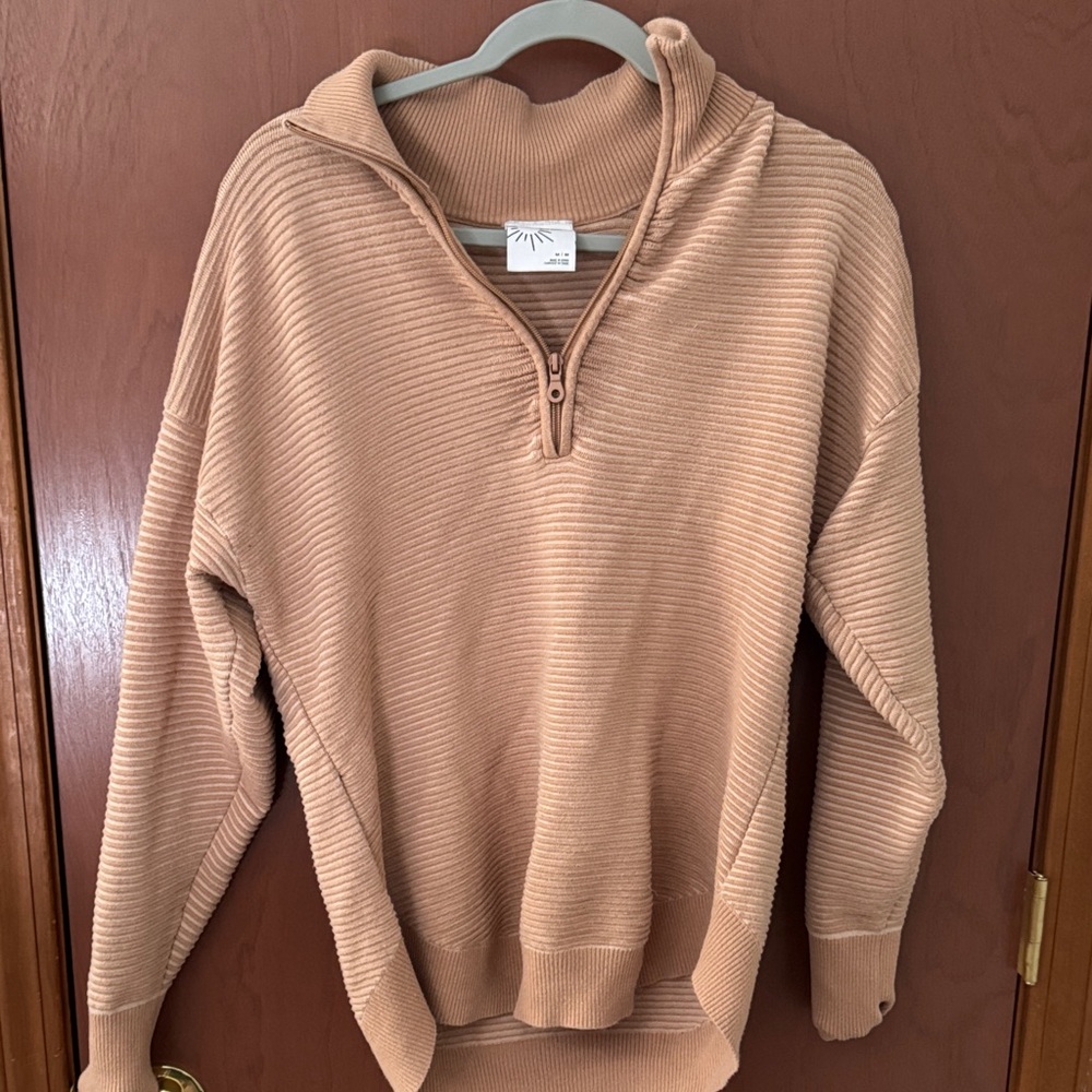 Tan Ribbed Half-Zip Sweater